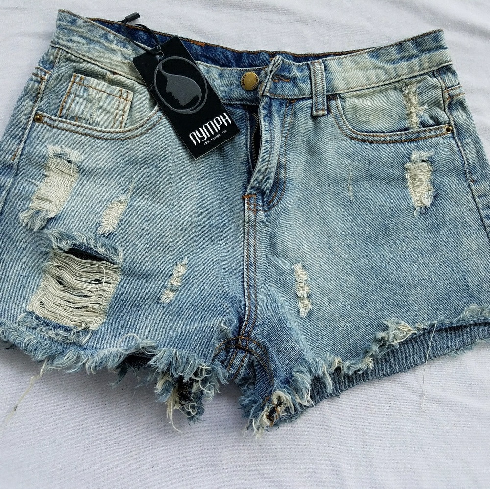 NWT Nymph HK denim distressed shorts